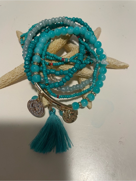 Jewelry - Turquoise Beaded Tassel Charm Bracelet Set - Unknown Brand